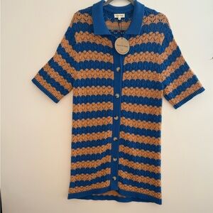 Aaron & Amber Blue and Tan Striped Women's Sweater Dress